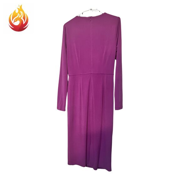 NWT London Times Purple Ruched Wrap Dress Long Sleeve Size 4 - Picture 3 of 5